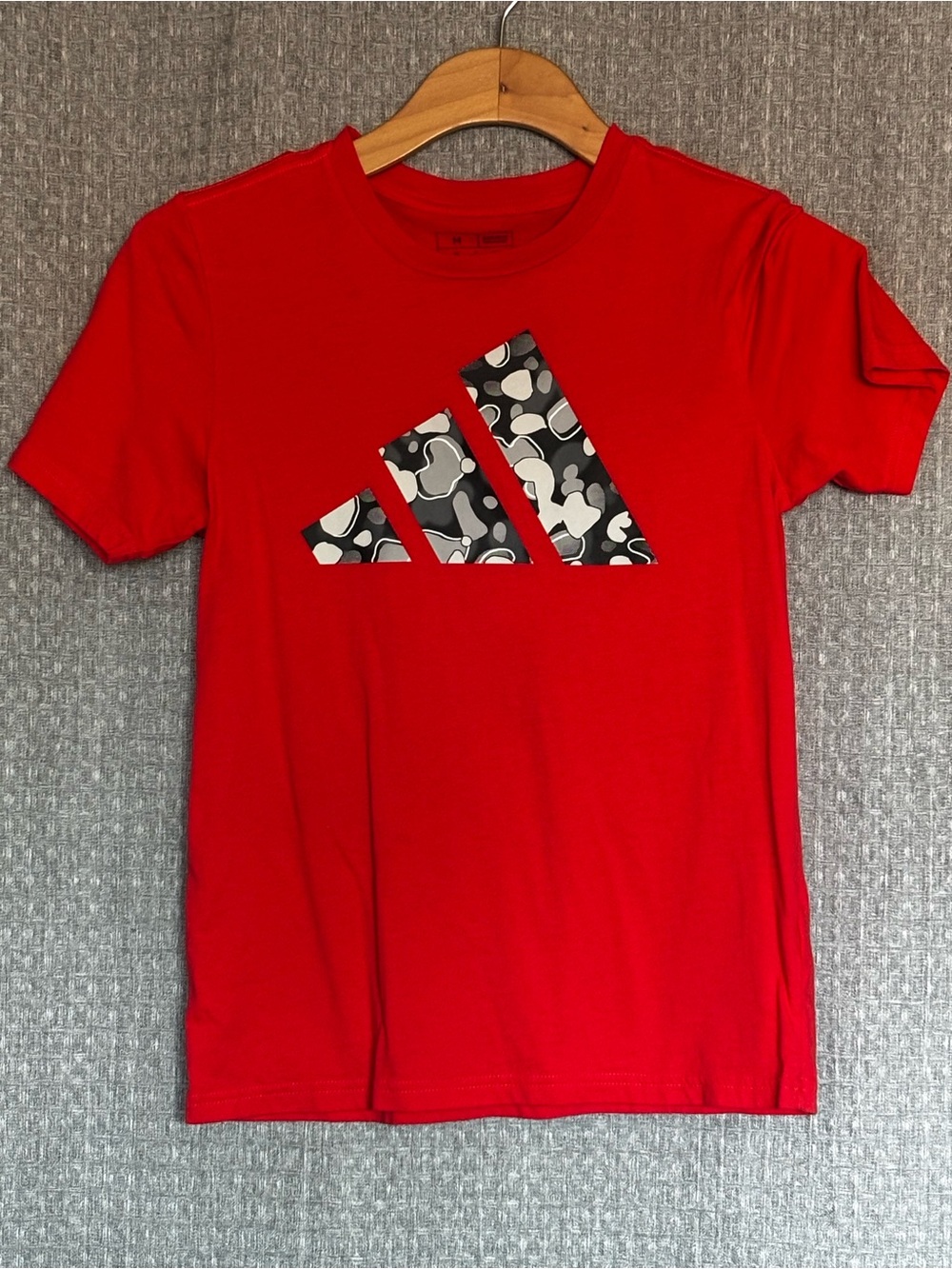 adidas Boys Red Short-Sleeve Tee with Black & White Camo Logo